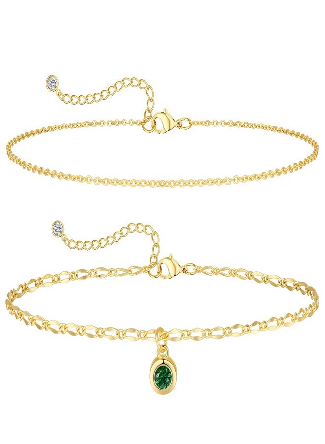 Kyerlyn Diamond Anklets Bracelets for Women 14K Gold Plated Emerald Birthstone Mothers May Dainty Green Cubic Zirconia anklets Birthday Beath Gifts Jewelry - Image 1